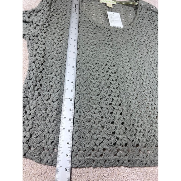 Staring at Stars BOHO Crochet Knit Top‎ Olive Green Gray 3/4 Sleeve L Women - Picture 5 of 7